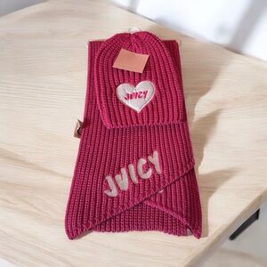 NWT JUICY COUTURE PINK KNIT BEANIE & SCARF SET – ONE SIZE